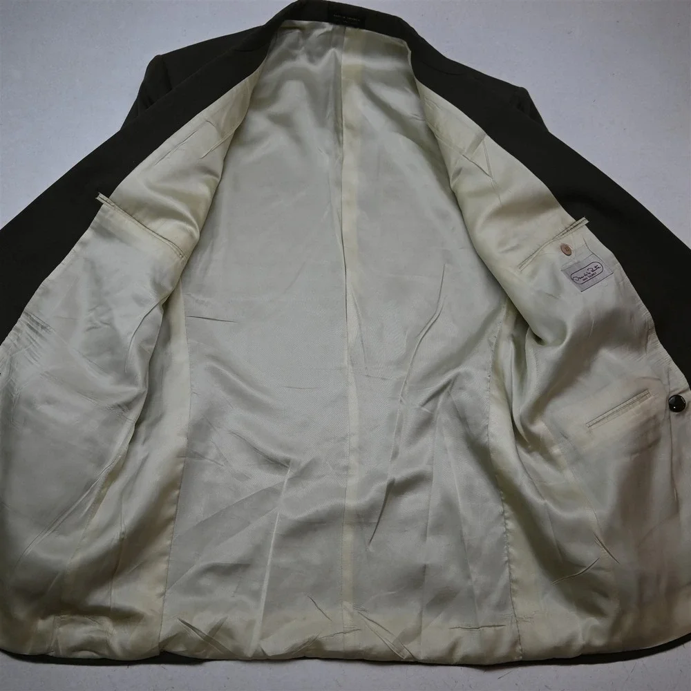 Vtg Oscar de la Renta Double Breasted 42R 32x30 Tan Brown Wool Jacket Pants Suit